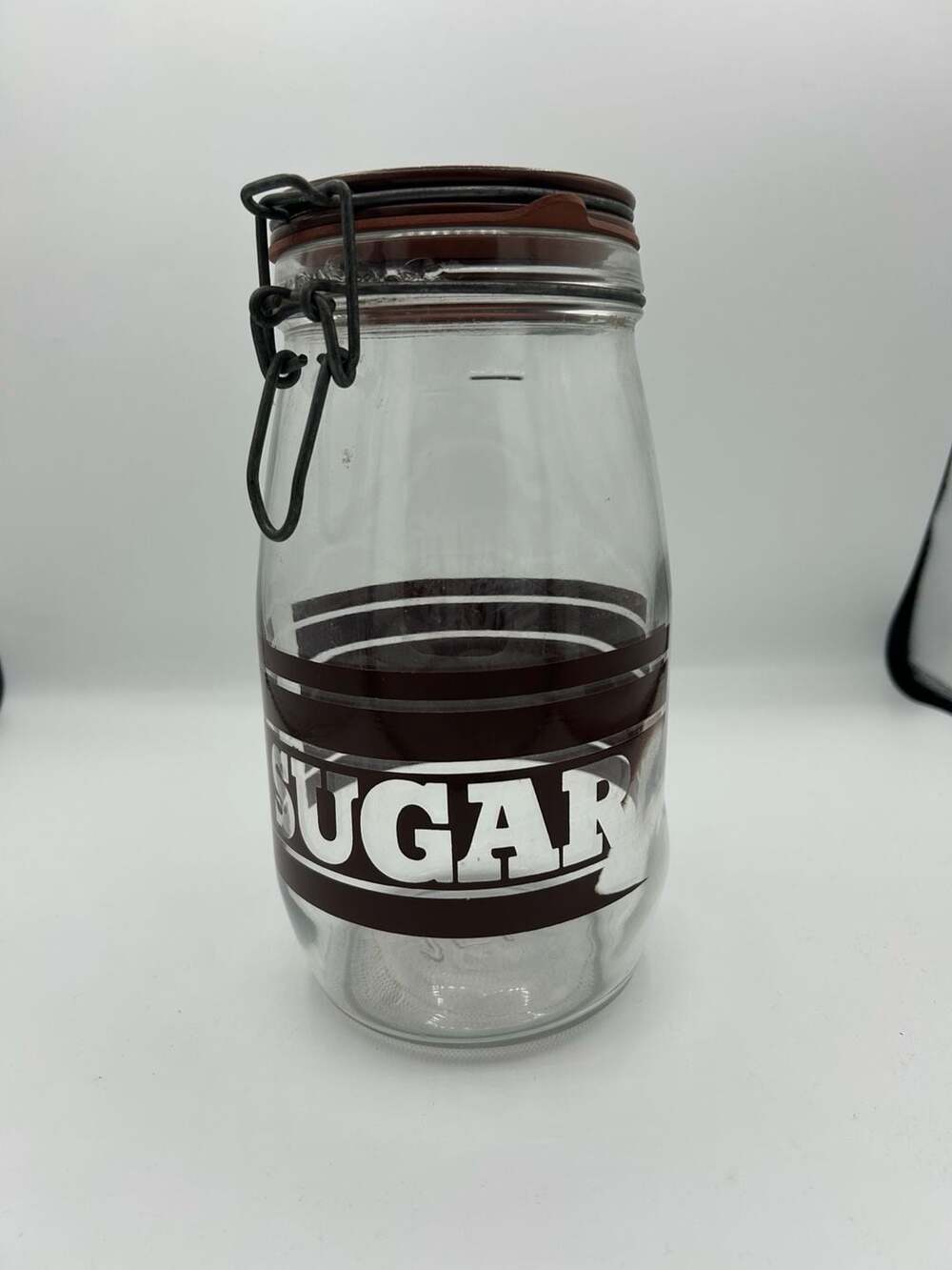 Vintage Carlton Glass Sugar Canister with Brown Lid and Bail Closure